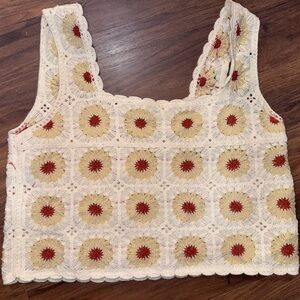 Rebellion Crochet Floral Top in Cream and Red